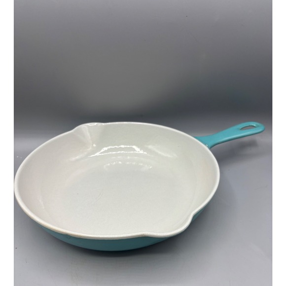 Vtg Le Creuset Enameled Cast Iron Skillet 8.5" Fry Pan Turquoise Paris Blue - Picture 1 of 8